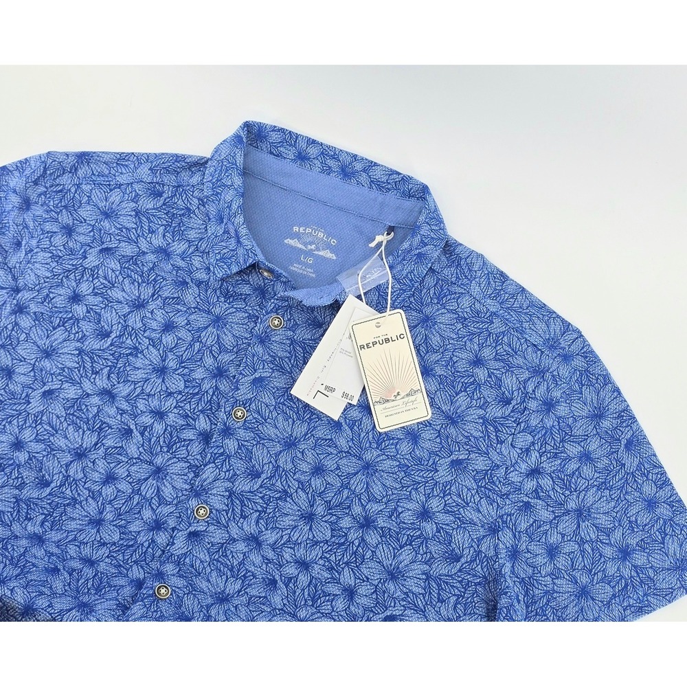 For The Republic Tropical Button Down Shirt Size L Men's Blue Summer Casual NWT